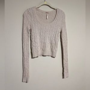 Free People Cropped Cable Knit Sweater Beige | Size S